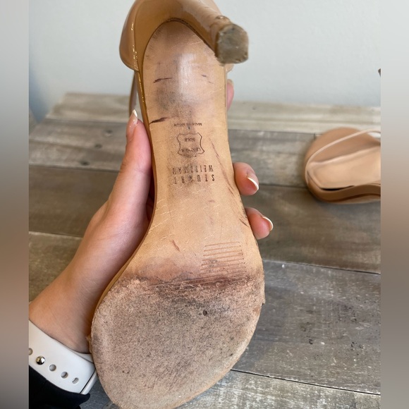 Stuart Weitzman Nudist Patent Ankle-Wrap High-Heel Sandals. Very good condition. - Picture 4 of 4